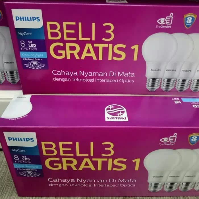 LAMPU PHILIPS LED 8WATT PAKET 3 GRATIS 1