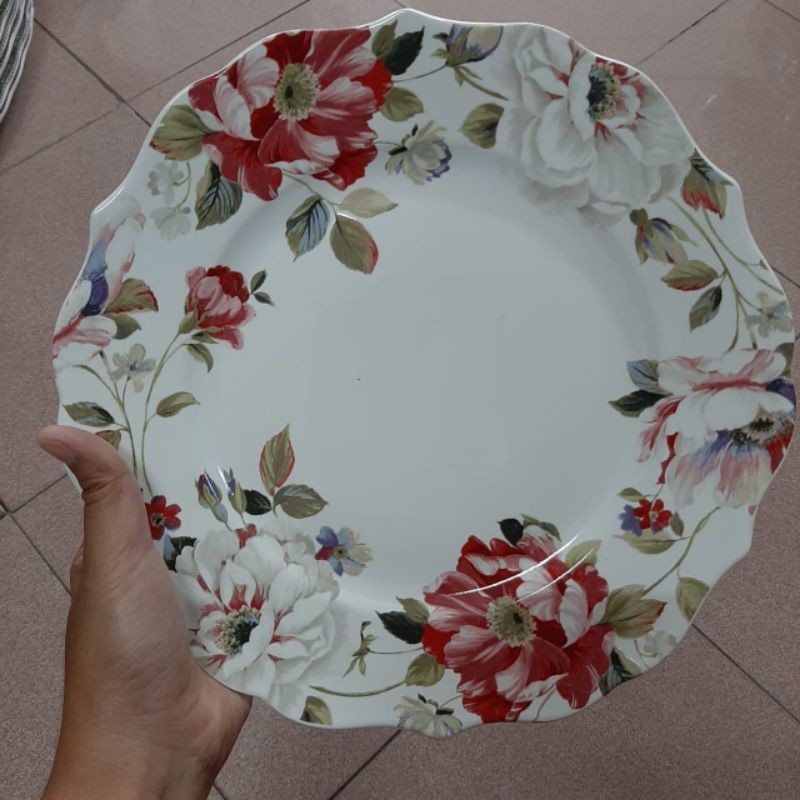 FLOWER SHABBY DINNER PLATE PIRING KERAMIK SANGO MOTIF HIAS BUNGA PASTEL DEKOR MEJA MAKAN CANTIK