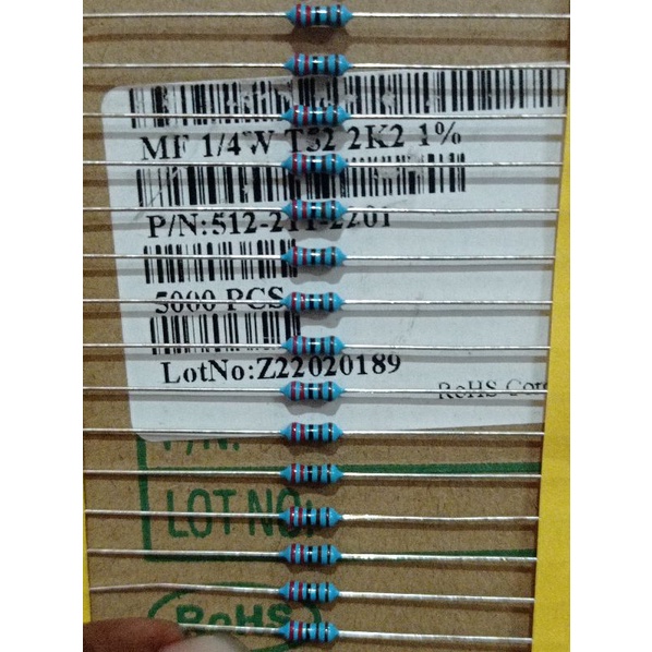 RESISTOR METAL FILM 1/4WAT 1% 2K2. 100PCS