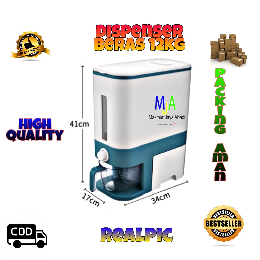 PROMO (BISA COD) Dispenser Beras 12KG / Rice Box / Tempat Penyimpanan Beras Otomatis Dengan Wadah Pengering Beras / Kotak Beras