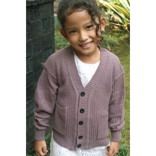 MARISKA CARDIGAN OVERSIZE RAJUT LENGAN PANJANG WANITA BAHAN TEBAL KANCING 5 OUTER KARDIGAN KEKINIAN-Kids Burgundy