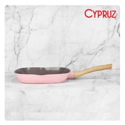 Cypruz FP-0907 Pink Ceramic Square Grill Pan Panggangan Ulir 24 cm