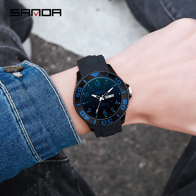 SANDA 6051 Jam Tangan Pria Analog Tali Rubber Luminous Anti Air WATCHKITE WKOS