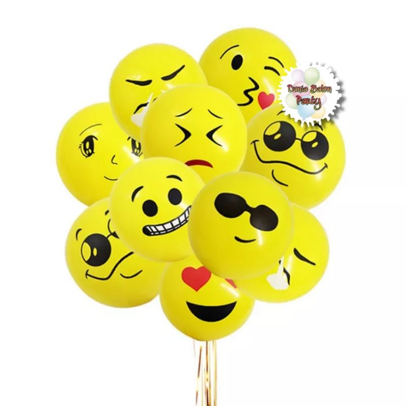 Balon Latex Emoticon / Balon Karet Emoji 12 inch Perpack isi 100 pcs