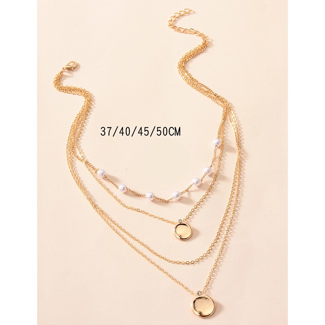 LRC Kalung Fashion Gold Color Alloy Multilayer Pearl P82902