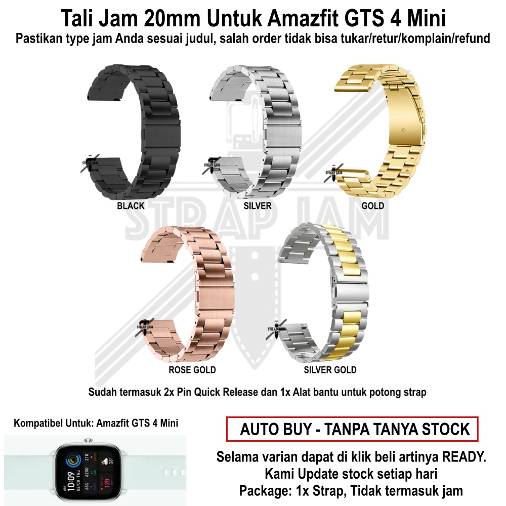 Strap Amazfit GTS 4 Mini - Tali Jam Tangan 20mm Stainless Steel Metal Padat