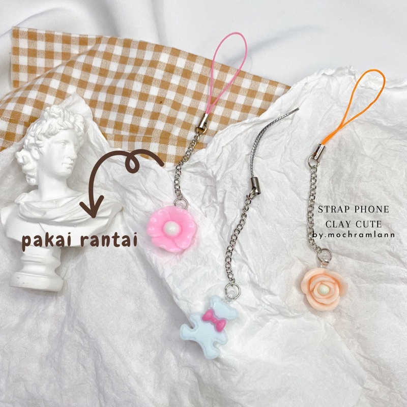 [bisa pilih motif] strap phone clay lucu/ gantungan hp/flashdisk / aksesoris hp