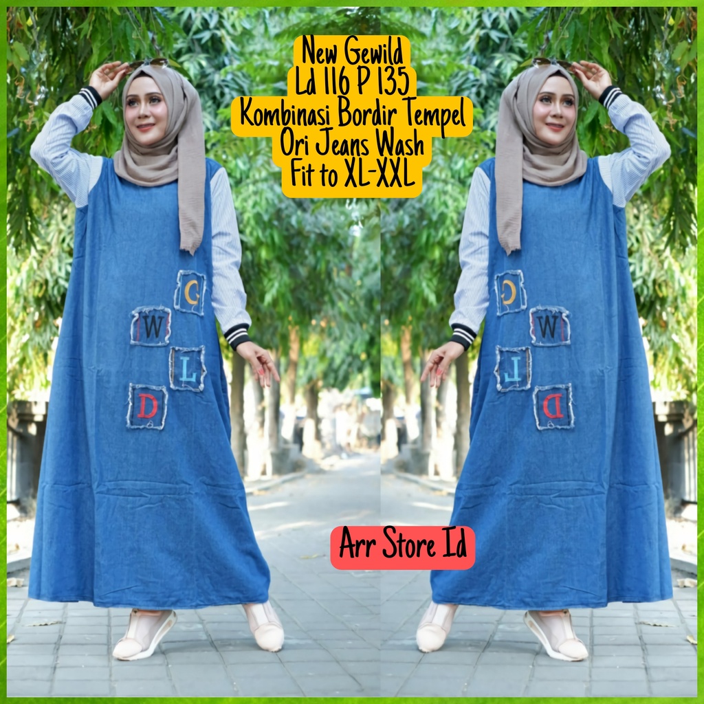 Baju Gamis Jeans Denim Jumbo Wanita Terbaru 2023 Kombinasi Bordir Premium Kekinian Ld 116 P 135 New Gewild Allsize