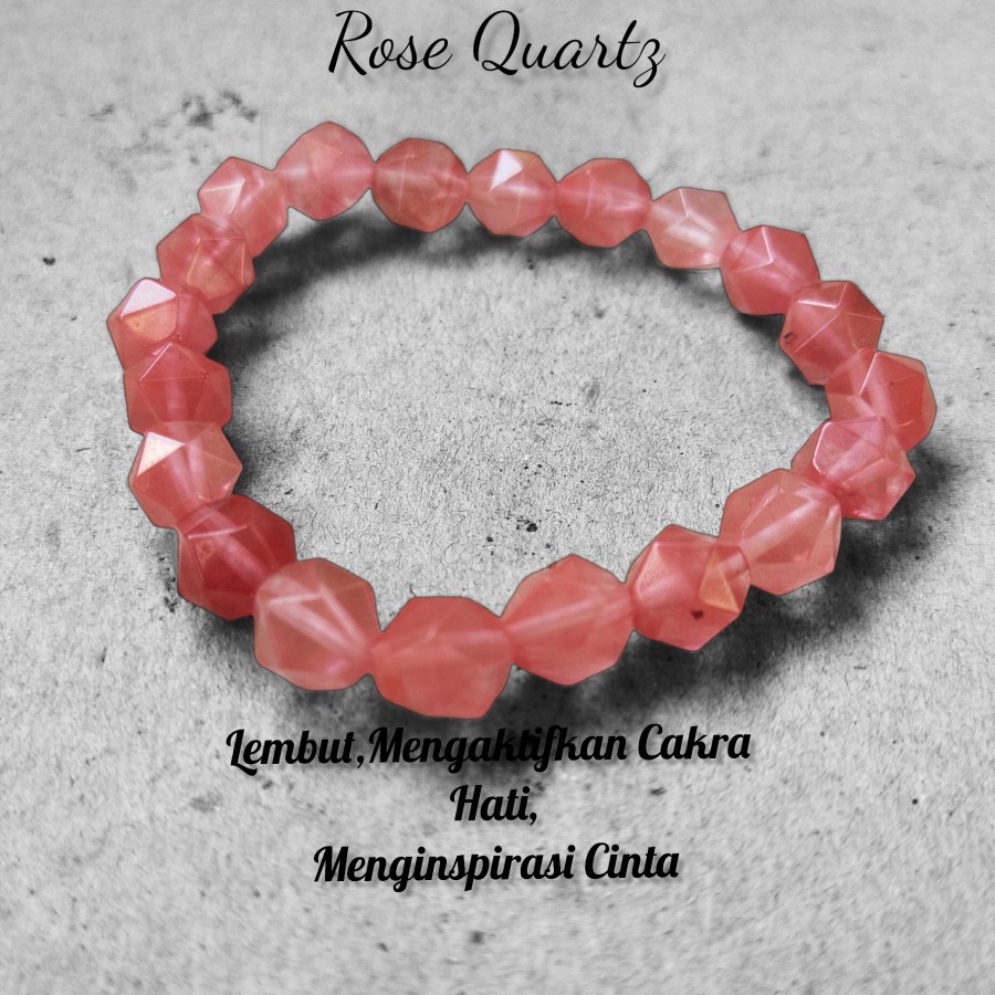 Gelang Rose Quartz Diamond Shape Love Stone