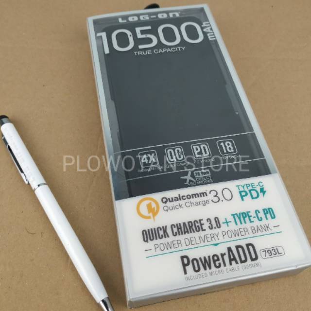 Log On Powerbank 10500mAh Qualcomm Quick Charge 3.0 + Type-C Power Delivery