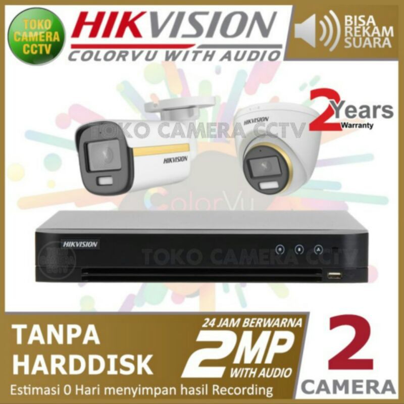PAKET CCTV 2CAMERA HIKVISION 2MP COLORVU + AUDIO DVR 4CHANNEL NO HDD