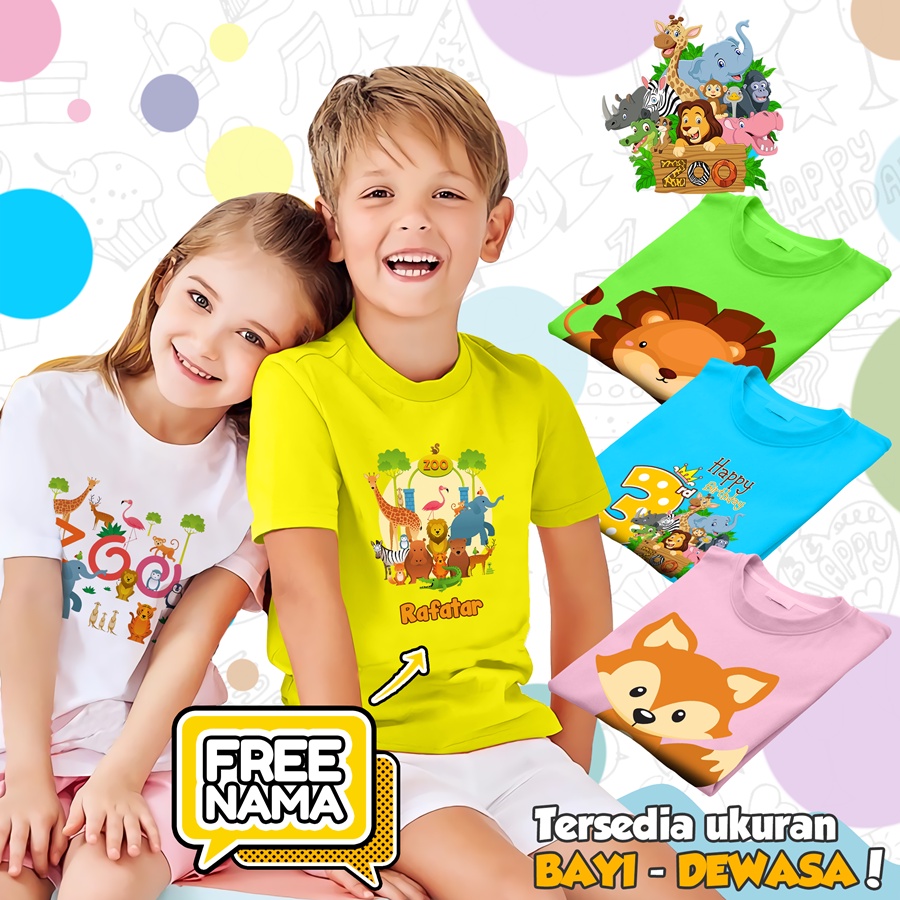 [FREE NAMA!!] Baju Kaos ANAK DAN DEWASA ANIMAL ZOO SAFARI BANYAK MOTIF