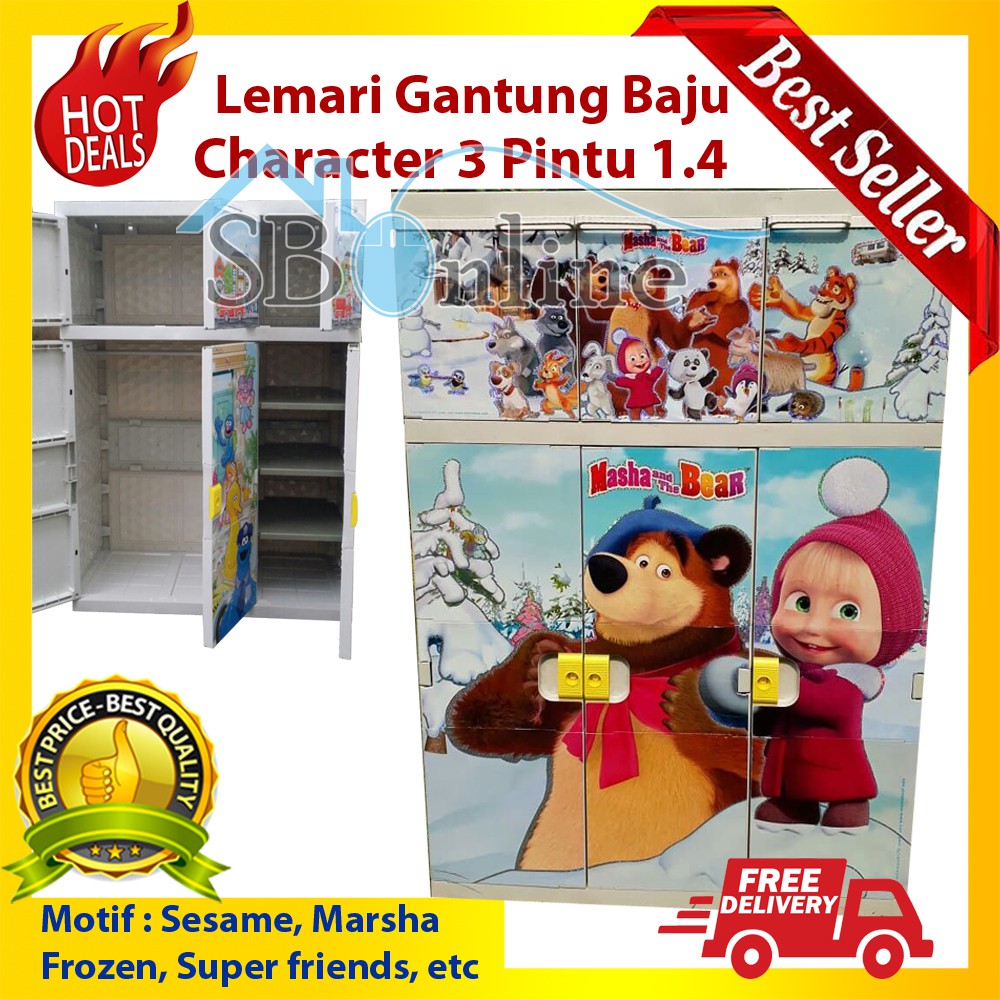 Lemari Gantung Pakaian Plastik 3 Pintu Character