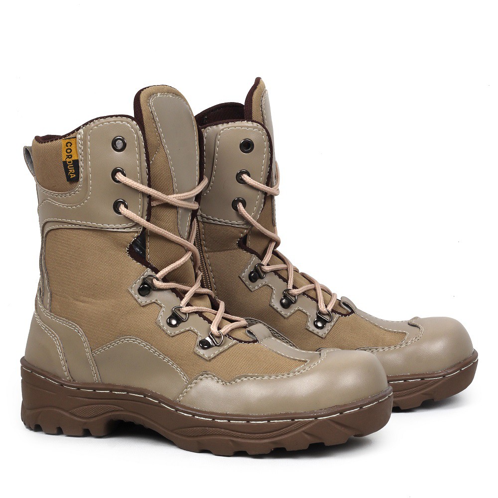 MS Shop - COD!! Sepatu Safety Boots Pria Crocodile Indicator Tinggi Cream PDL Sleting Bikers Outdoor