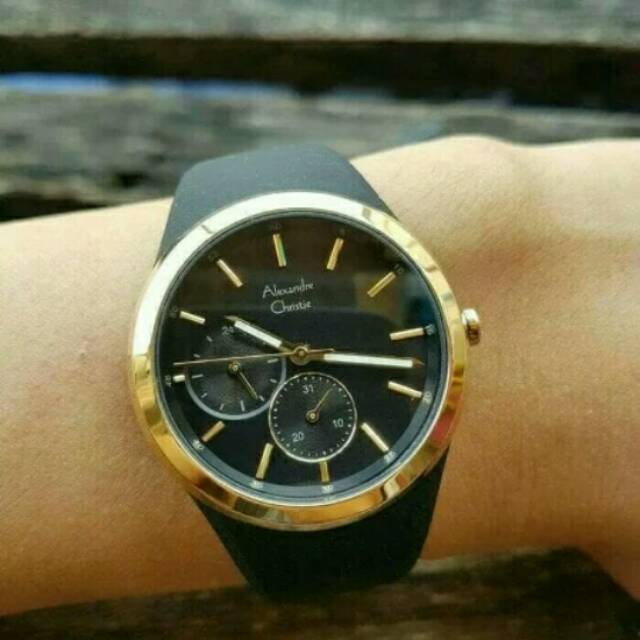 Jam Tangan Wanita Original Alexandre Christie AC 2663 BF Black Rosegold