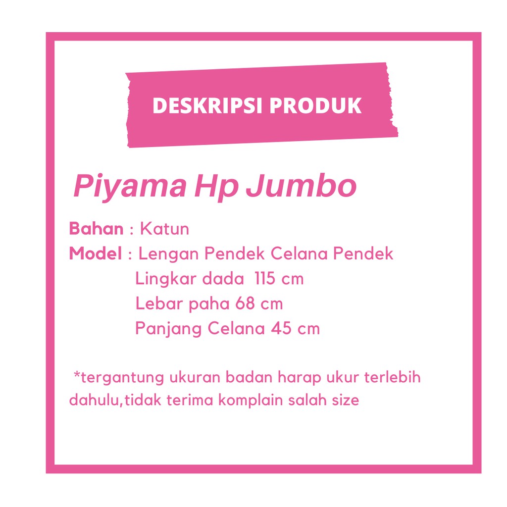 Piyama dewasa jumbo ld 120 cm celana pendek hotpant-2