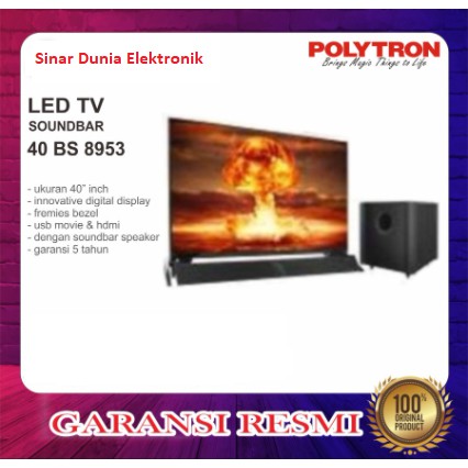 POLYTRON LED TV 40&quot; FHD 40BS8953 USB Movie HDMI FRAMELESS SOUNDBAR