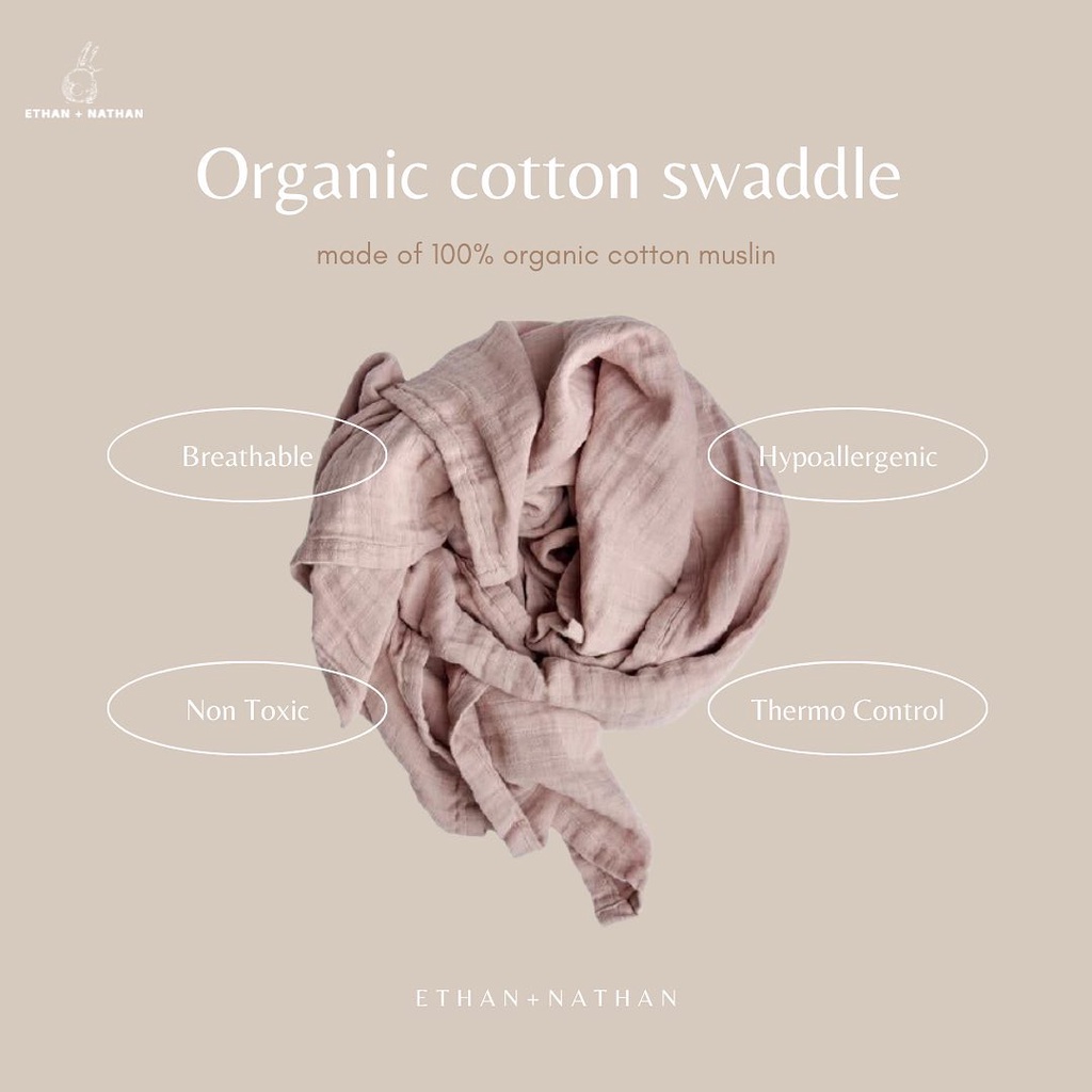 Ethan + Nathan - Plain Swaddle Organic Cotton / Bedong Bayi / Swaddle Cotton