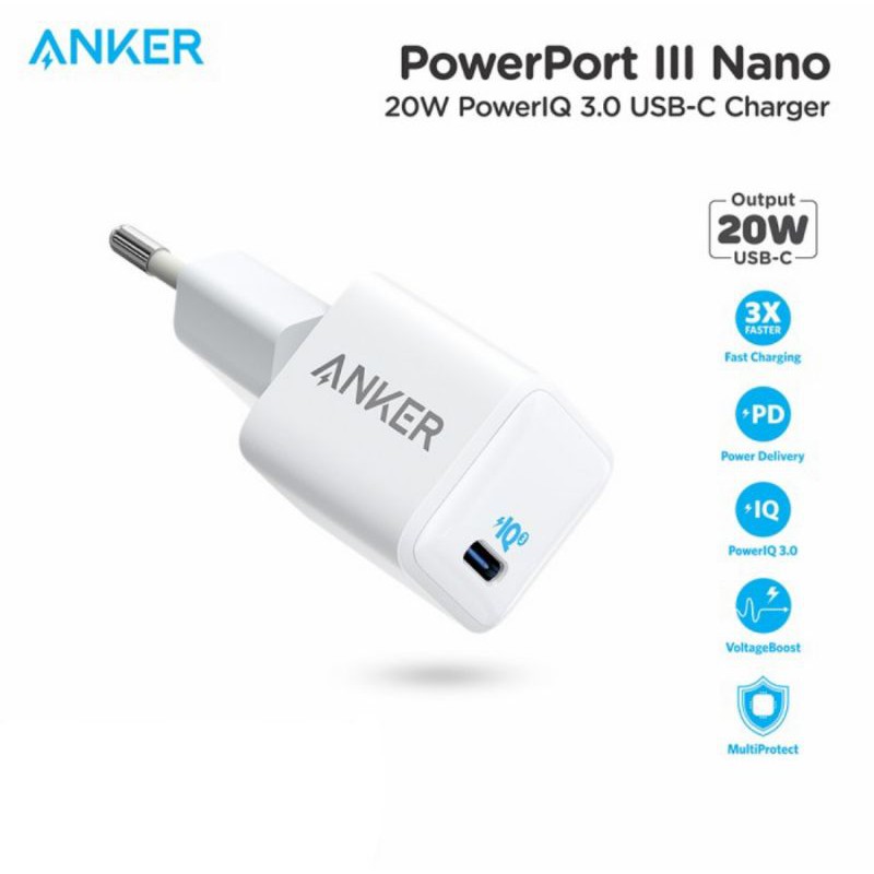 Wall Charger Anker PowerPort III Nano 20W - Adaptor Charger for iPhone 12