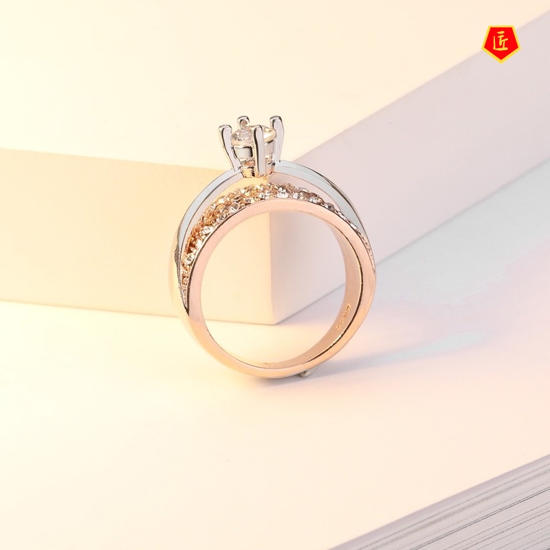 [Ready Stock]14K Rose Gold Square Diamond Ring Creative Elegant