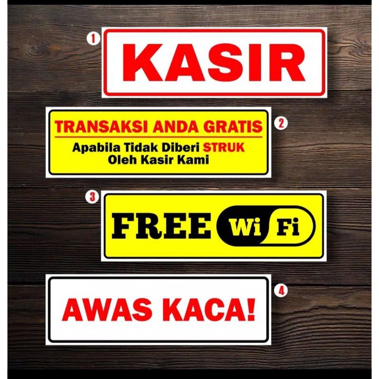 Stiker KASIR FREE WIFI AWAS KACA UK 23X7,5cm sign rambu K3 safety