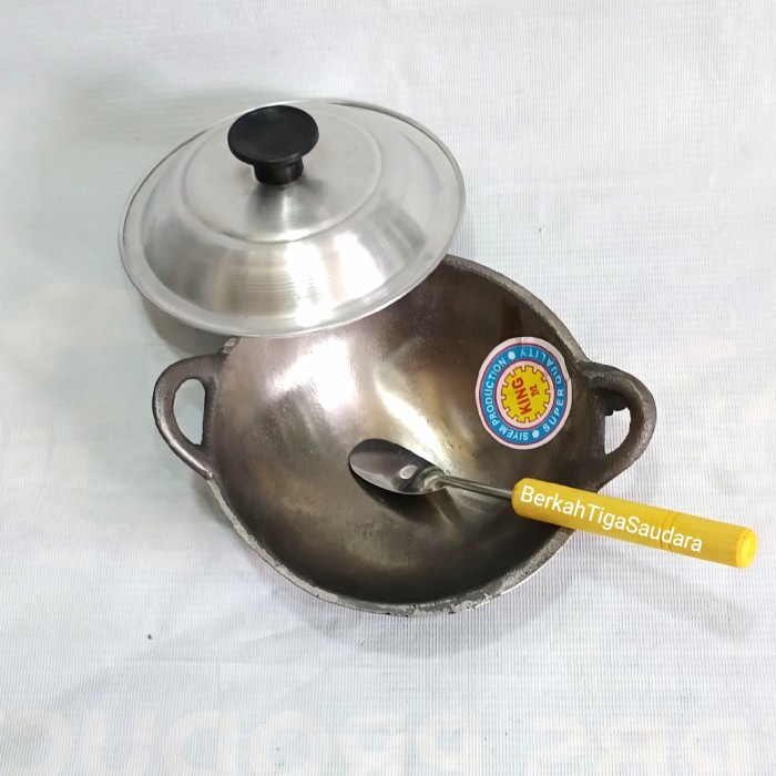 Teplon Kuali serabi wajan serabi,kue cucur besi tebal +tutup+1cukilan terbaru V4P5 READY STOK penggo