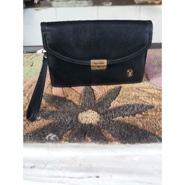 preloved clutch bag pria ori playboy black genuine leather