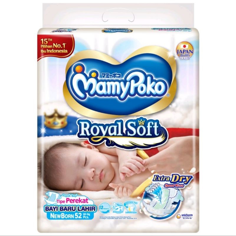 MAMYPOKO ROYAL SOFT/NEWBORN 52 PCS/TIPE PEREKAT
