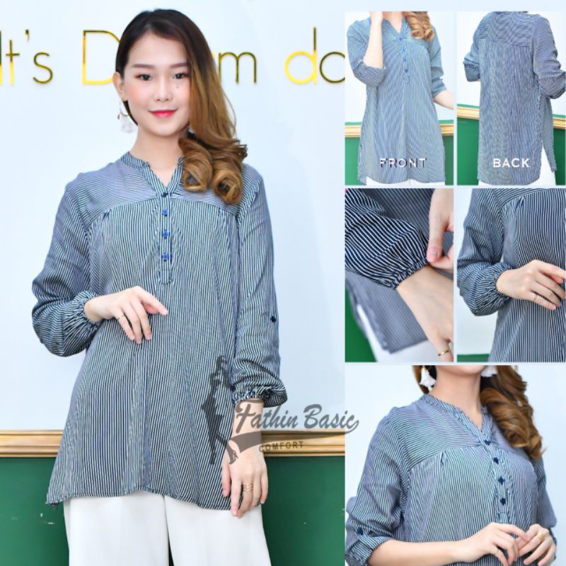 Motif 003 Salur - Blouse Rayon Salur - Mustard - Biru Muda - Navy - Pink - Fathin Basic - Tanahabang-2