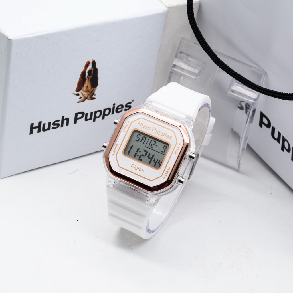 Jam Tangan Wanita Fashion Hush Puppies H4503B Digital Tali Rubber Tanggal Hari Aktif Free Box Exclusive &amp; Baterai