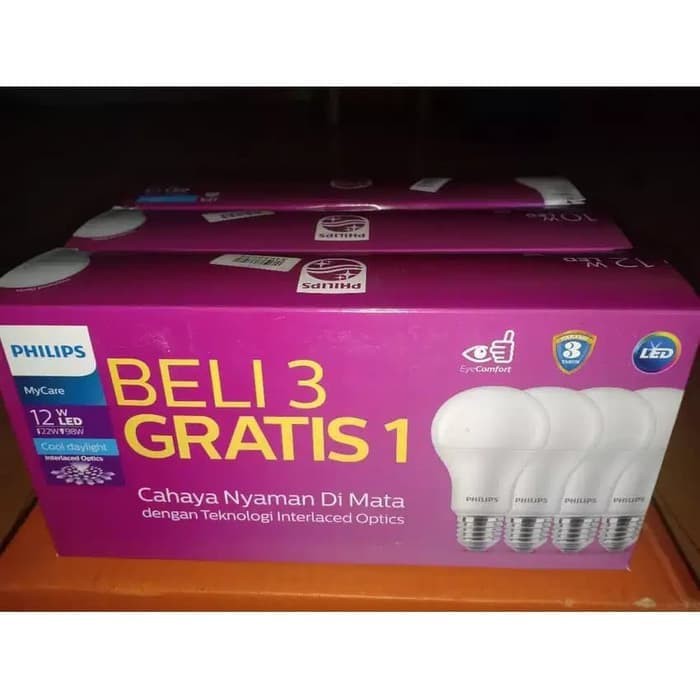 Lampu LED Bulb Bohlam PHILIPS Paket 12 Watt Mycare Pack 12W isi 4 pcs