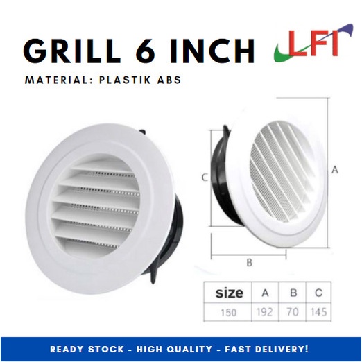 Ceiling Round Air Grill 6 inch ABS / Grill penutup inline duct 6 inch