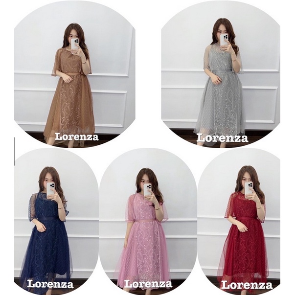 DRESS LORENZA FASHION PAKAIAN WANITA GAUN DRESS 2IN1 INNER DAN OUTER / ELOISE SET DRESS NATALAN / ELOISE