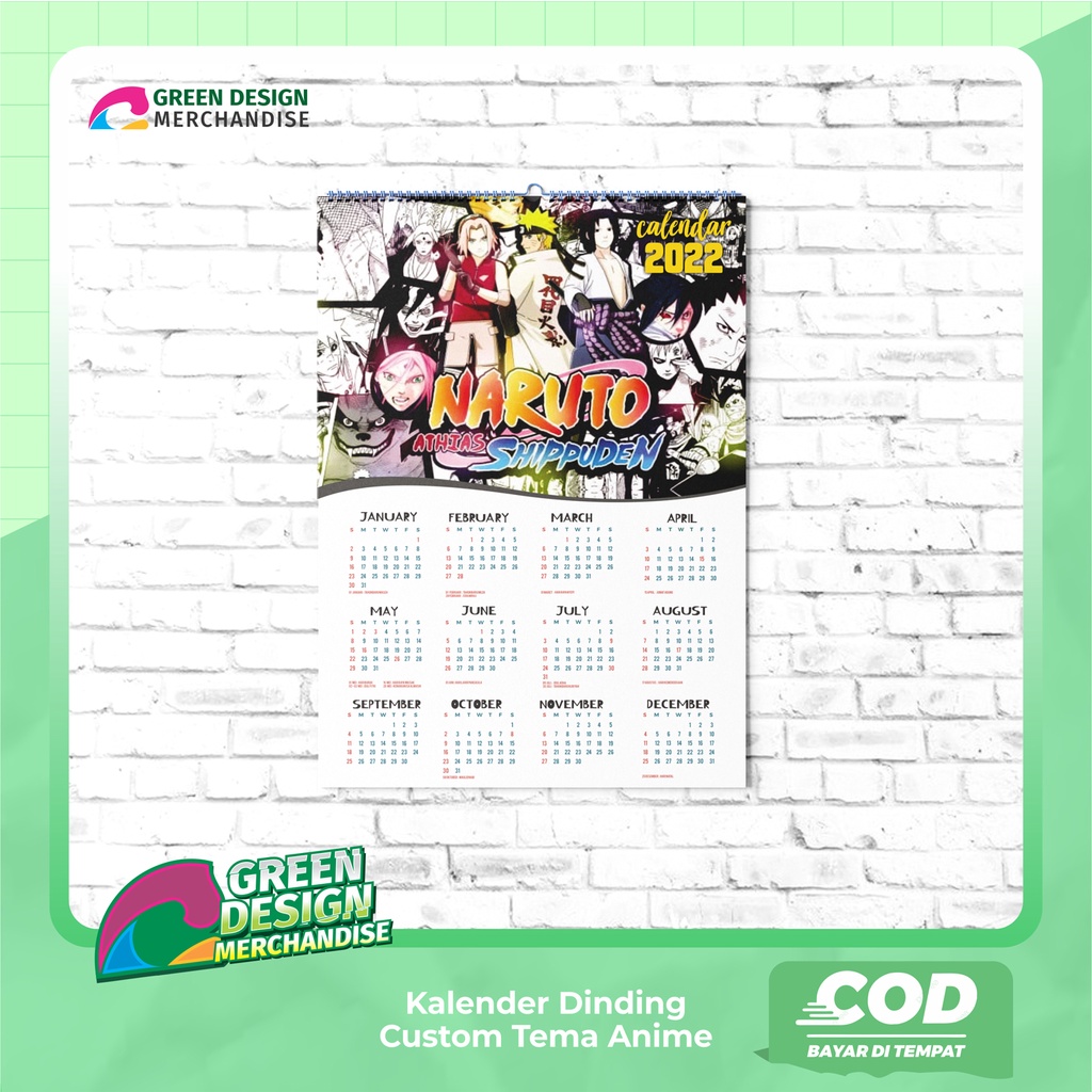 Kalender 2022 CUSTOM Anime - Kalender Dinding Custom Anime - Kalender Dinding 2022 - Kalender 1 Lembar 12 Bulan - Kalender A3+