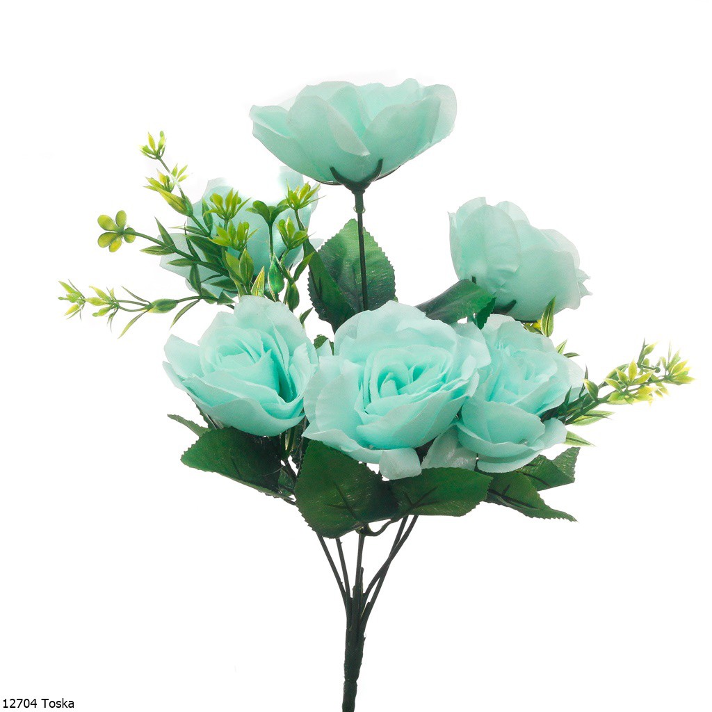 Bunga Plastik Mawar | Bunga Mawar Plastik Artifisial 6K 1270-Toska