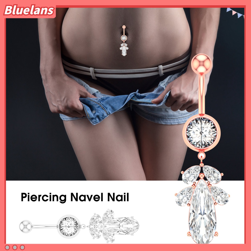 1pc Cincin Tindik Pusar Bentuk Daun Aksen Berlian Imitasi Untuk Wanita