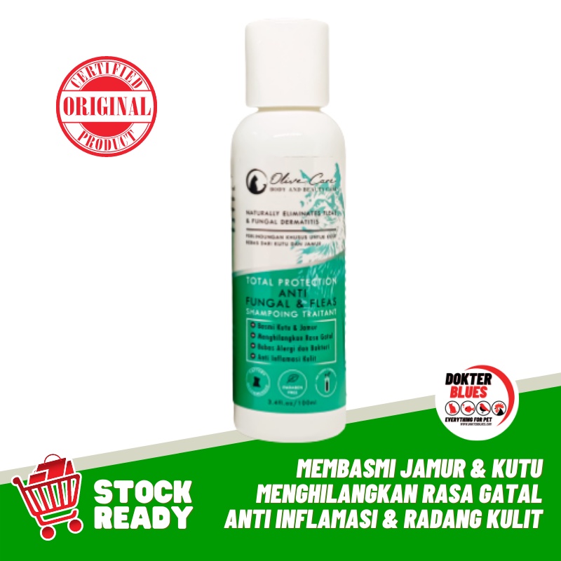 Olive Care Shampo Kucing (60ml) Total Protection ANTI FUNGAL &amp; FLEAS untuk Jamur, Kutu, Scabies, Parasit, Alergi dan Radang Kulit