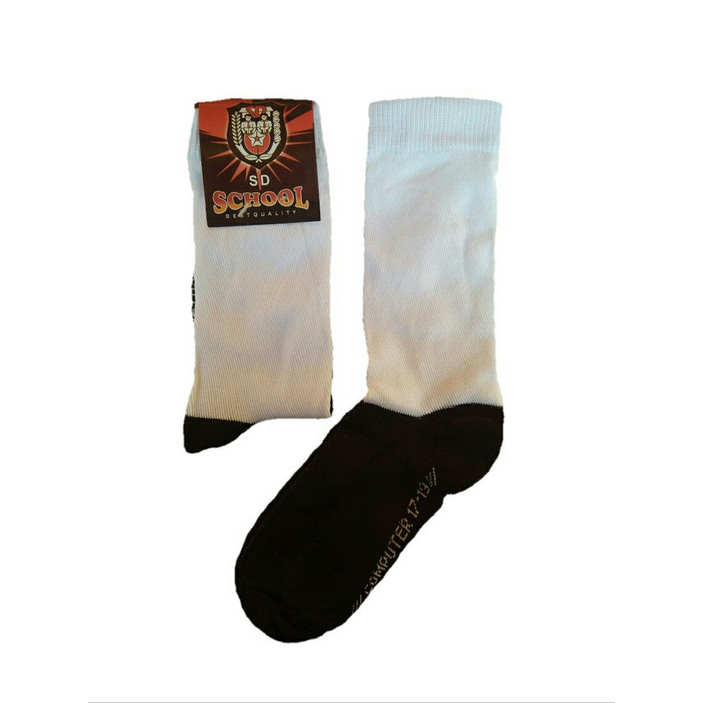 kaos kaki sekolah putih  telapak hitam SD komputer sebetis 