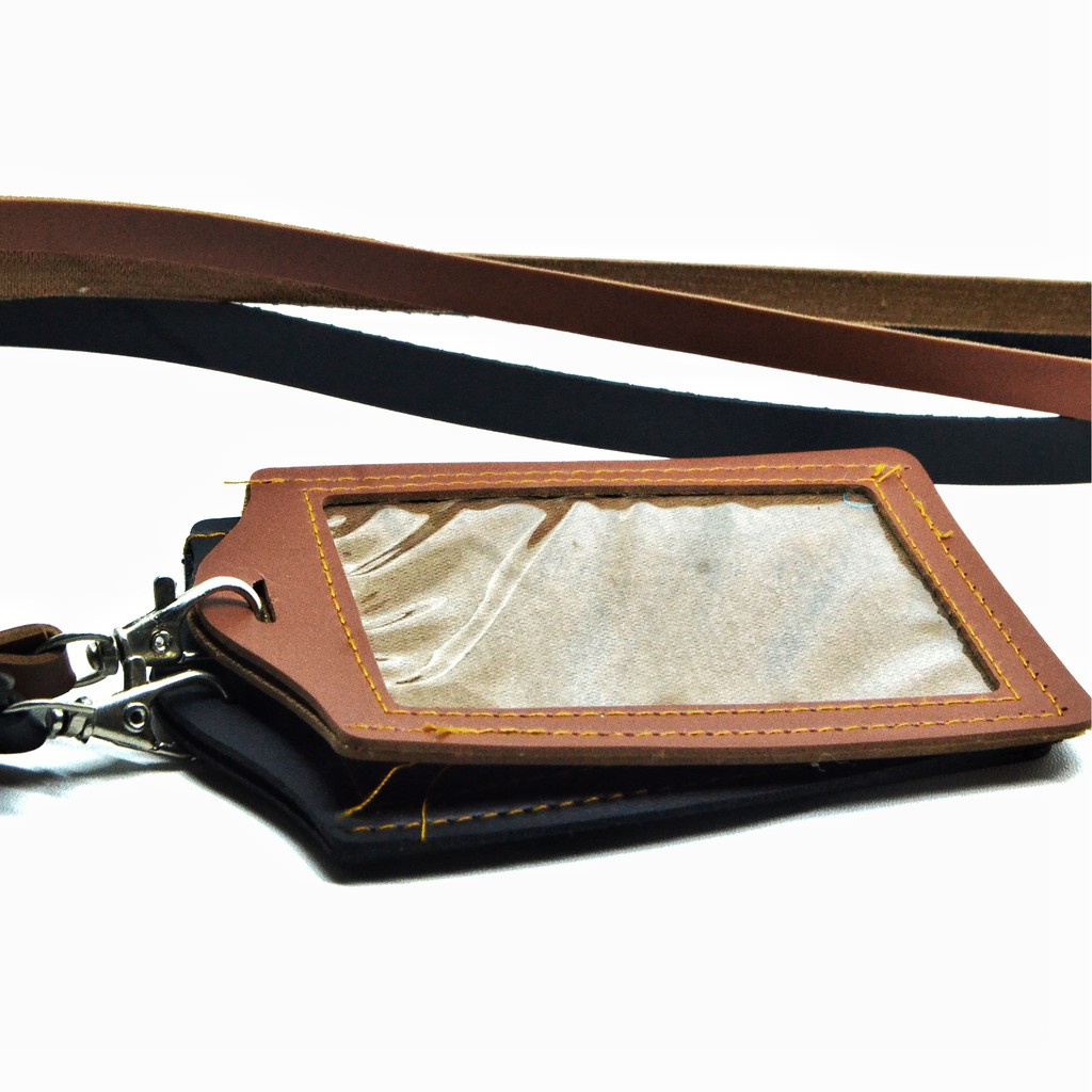 Id Card Holder Leather Oscar Sintetis NameTag Kalung Lanyard Kulit Tanda Pengenal Premium