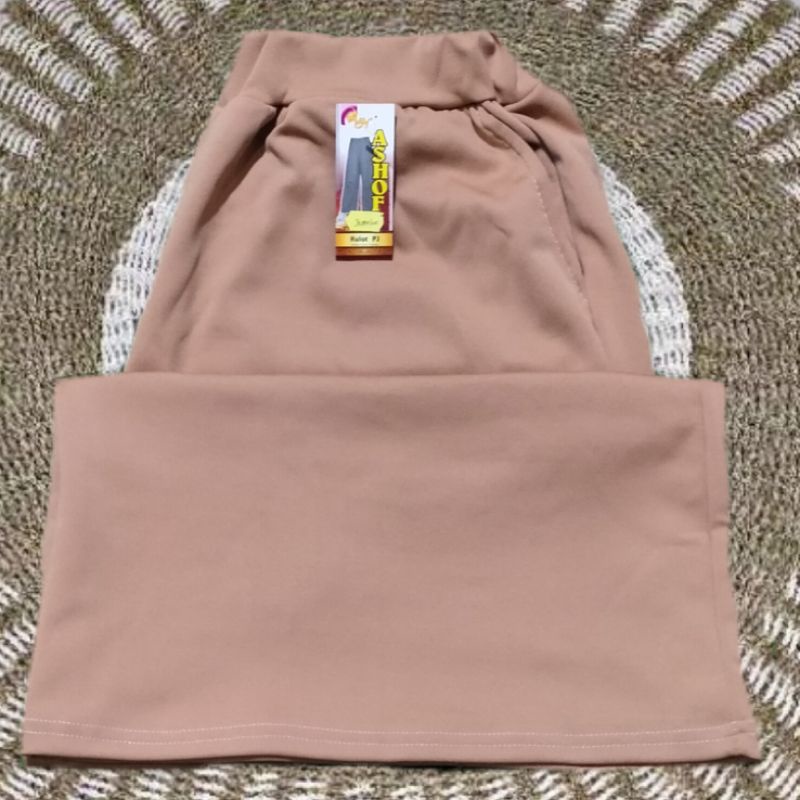 Celana panjang wanita Kulot scuba jumbo polos-Moca