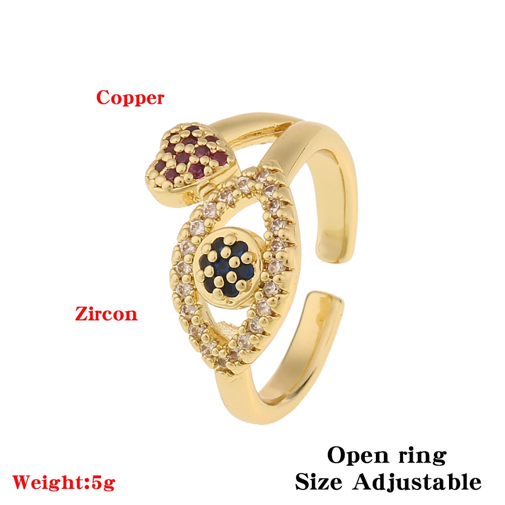 Cincin ornamen Eropa hip hop colorful zircon bulan Iblis Mata cincin tembaga mikro inlay hadiah