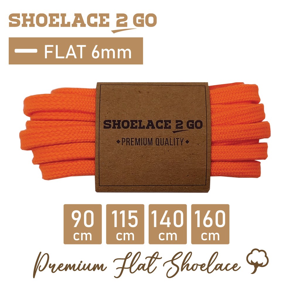 SHOELACE 2 GO PREMIUM TALI SEPATU GEPENG PIPIH FLAT - SF6 - I1 - ORANGE - 6MM