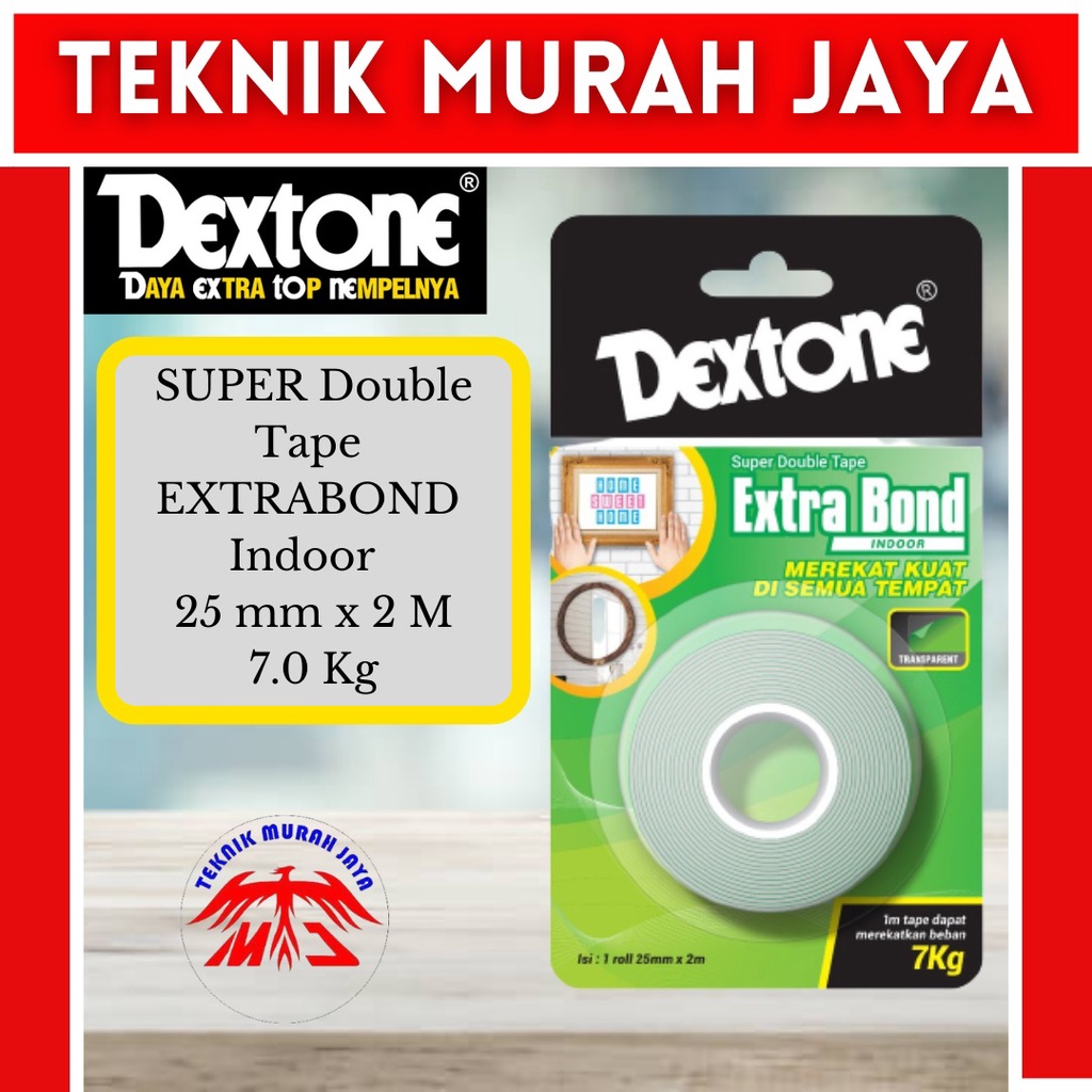 

Double Tape Indoor DEXTONE 25 MM Hijau Extra Bond Transparan Clear