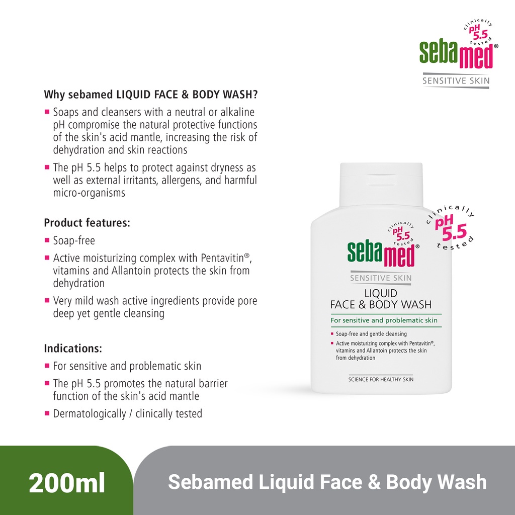 SEBAMED LIQUID FACE &amp; BODY WASH 200ML [ FOR SENSITIVE SKIN ]