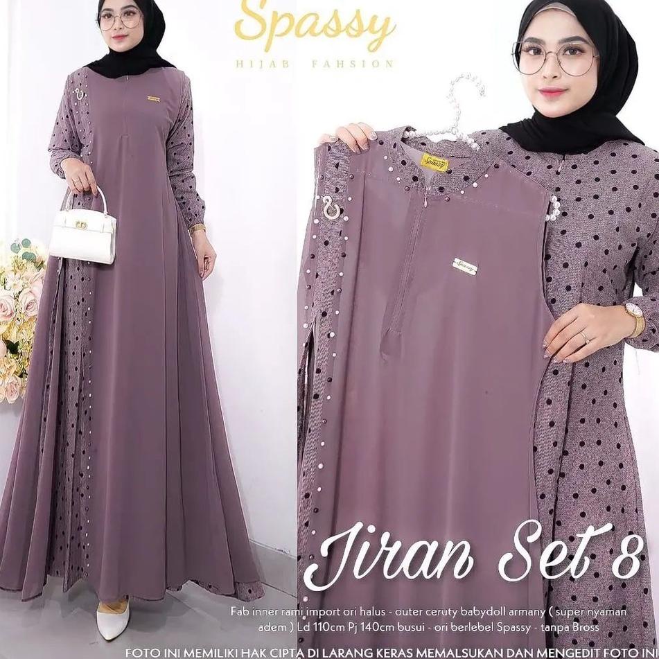 (HARGA BERSAHABAT) Gamis Terbaru Jiran Set 8 2in1 Gamis + Outher Bahan Rami IMPORT mix Ceruty Premiu