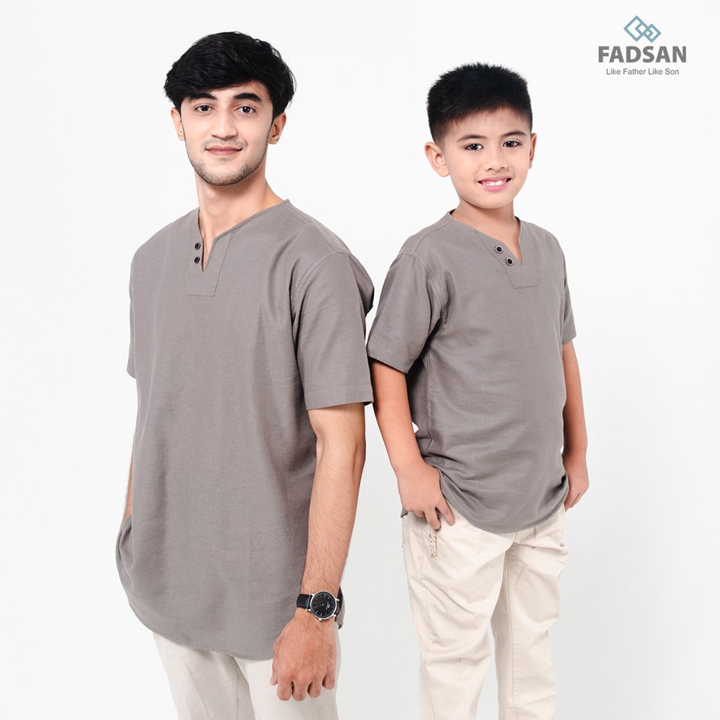 BAJU KOKO COUPLE AYAH DAN ANAK LAKI LAKI LENGAN PENDEK WARNA ABU-ABU