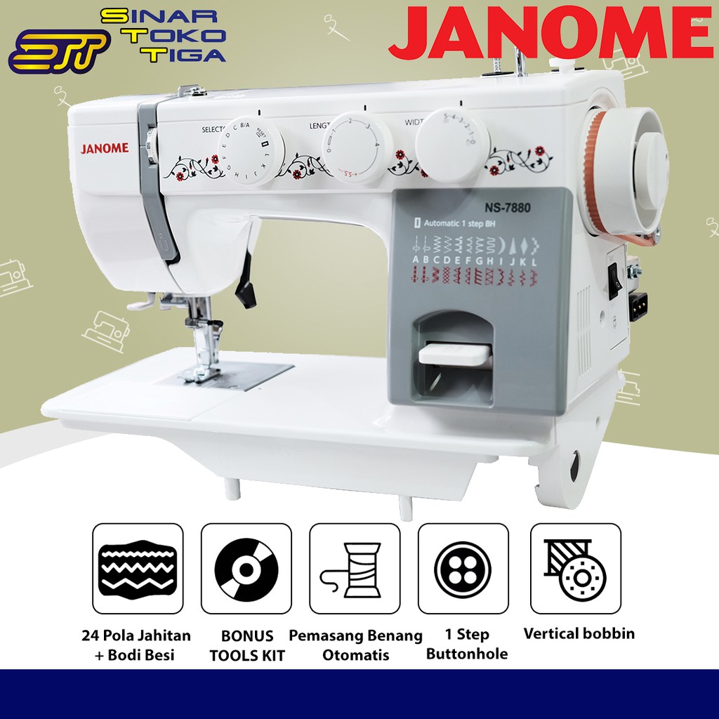 JANOME NS 7880 MESIN JAHIT SEMI PORTABLE LUBANG KANCING