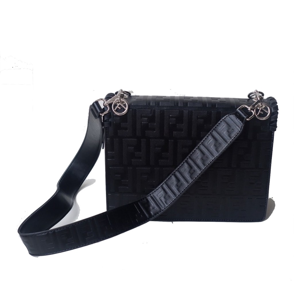 KAN I Flap fendi Ribbon slingbag import Large / Tas selempang Wanita PU embosed F Logo Pita Semi Pre