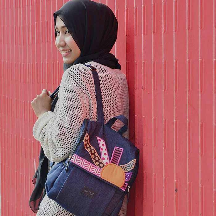 Tas Jeans Ransel Mini Maika etnik Teenage MB SAFFRON untuk Wanita