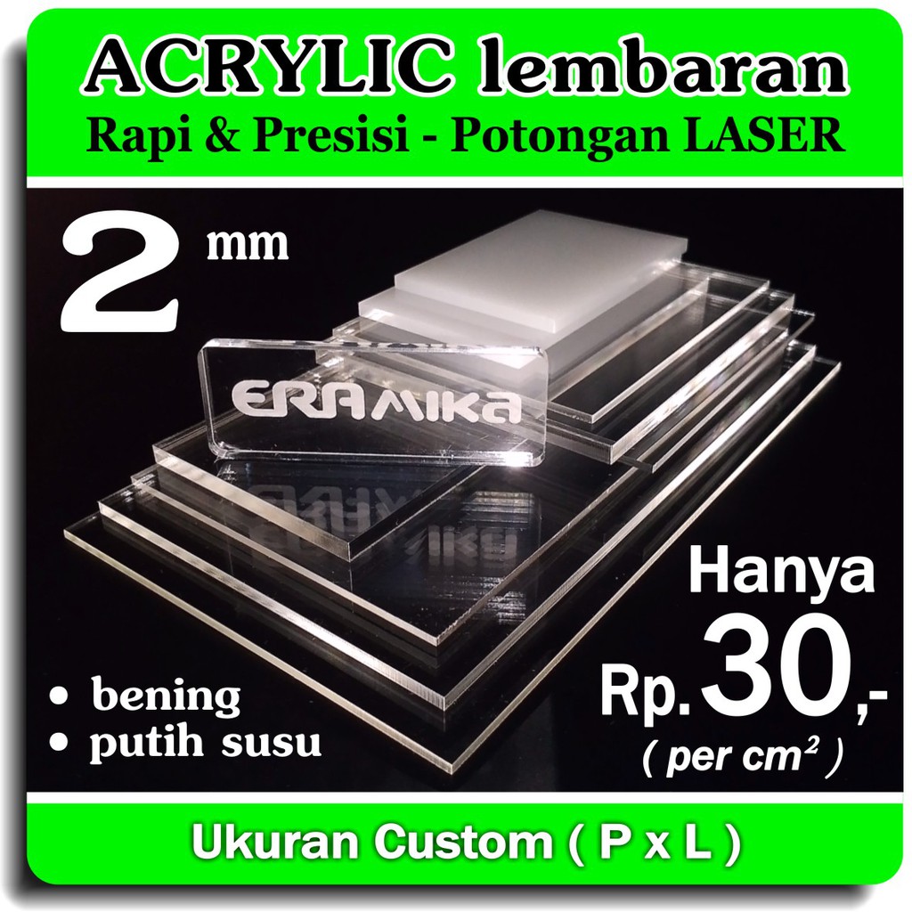Acrylic / Akrilik Lembaran Potongon Laser - Custom Persegi - 2 mm